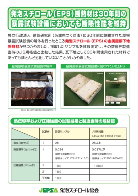 金属屋根地材で使用されたEPS断熱建材の性能